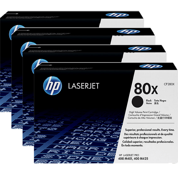 HP 80X Toner Ink Cartridge High Yield Black 4 Pack HP LaserJet Pro 400 M401 M425 Bulk CF280X (4 Pack) - SuperOffice