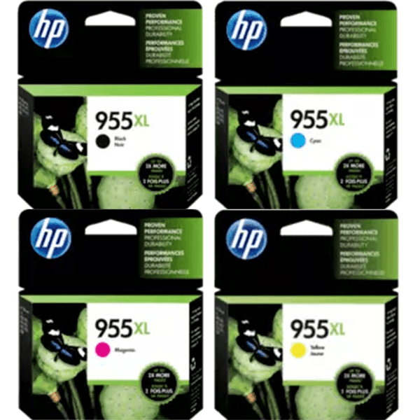 HP 955XL Ink Cartridge High Yield Black Cyan Magenta Yellow Colours Pack L0S72AA + L0S63AA + L0S66AA + L0S69AA - SuperOffice