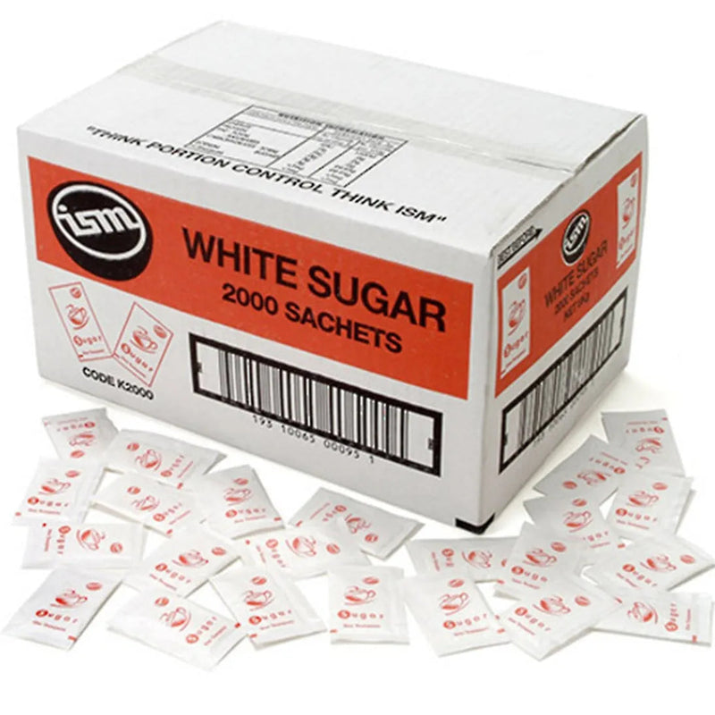 ISM White Sugar Sachet Single Serve 3g 2000 Pack Carton Bulk Box