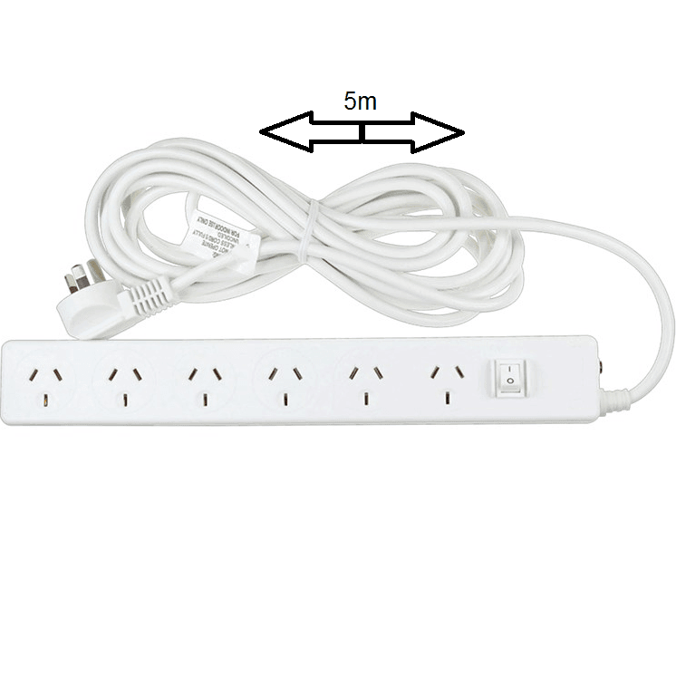 Jackson Surge Protected 6 Way Outlet Board Master Switch Power Board 5m Cable PT6225 - SuperOffice