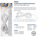 Jackson Surge Protected 6 Way Outlet Board Master Switch Power Board 5m Cable PT6225 - SuperOffice
