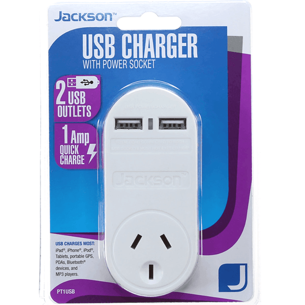 Jackson USB Charger Wall Adapter Extender 2 Ports PT1USB - SuperOffice