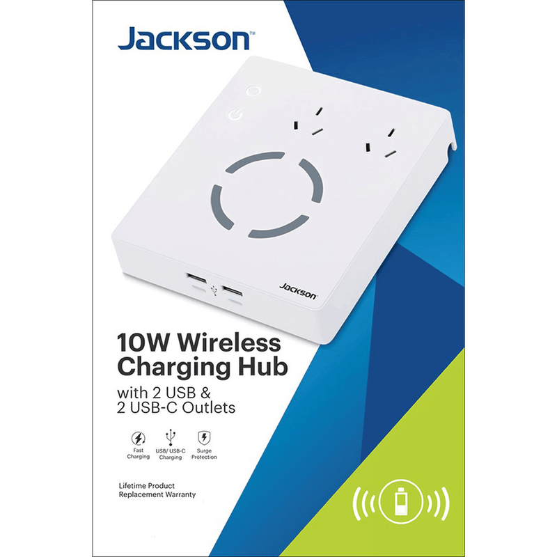 Jackson Wireless Charging Hub USB USB-C Outlets Surge Protected PT2USBWI - SuperOffice