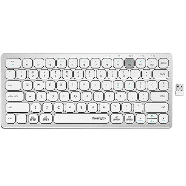 Kensington Compact Multi-Device Switchable Keyboard Wireless Bluetooth USB Silver White K75504US - SuperOffice