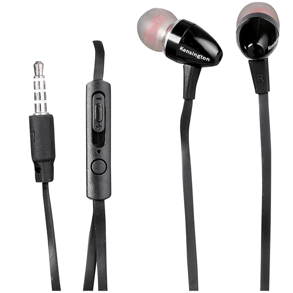 Kensington Stereo Earphones With Mic And Volume Control Black 33464 - SuperOffice