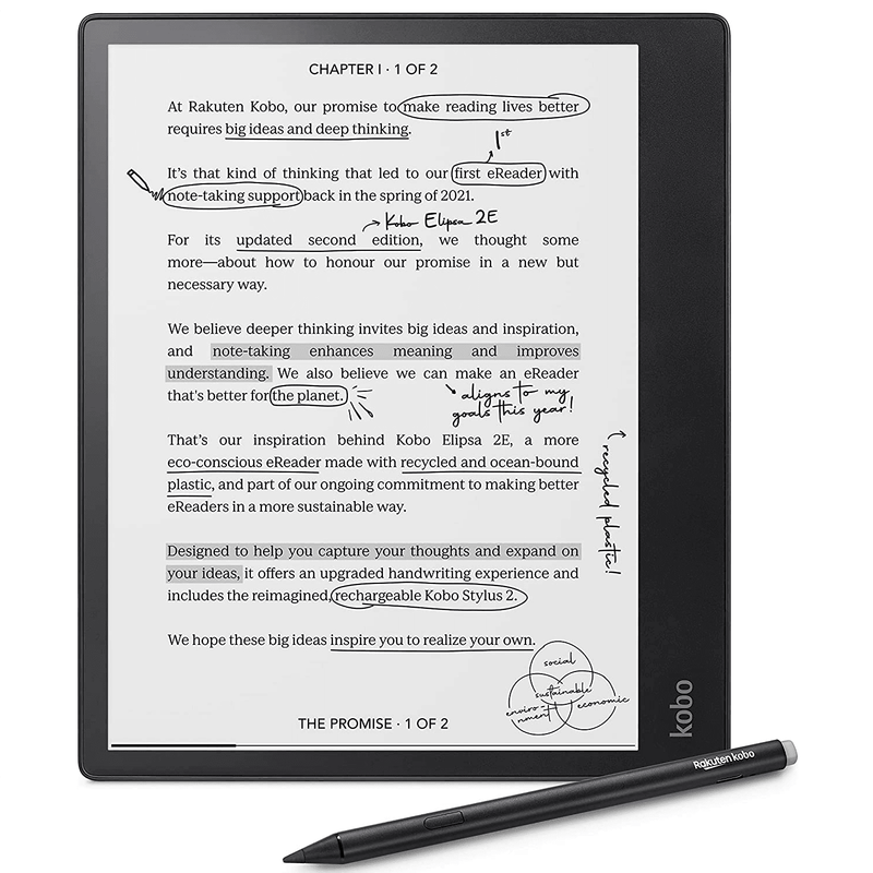 Kobo Elipsa 2E Digital Text Reader eReader 32 GB Flash 10.3" Display Touchscreen Wireless LAN Bluetooth Type C N605-KU-BK-K-BU - SuperOffice