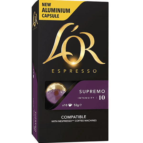 L'Or Espresso Coffee Pods Supremo 10 Intensity Box 100 Nespresso Machines Compatible 4028626 (Box 100) - SuperOffice