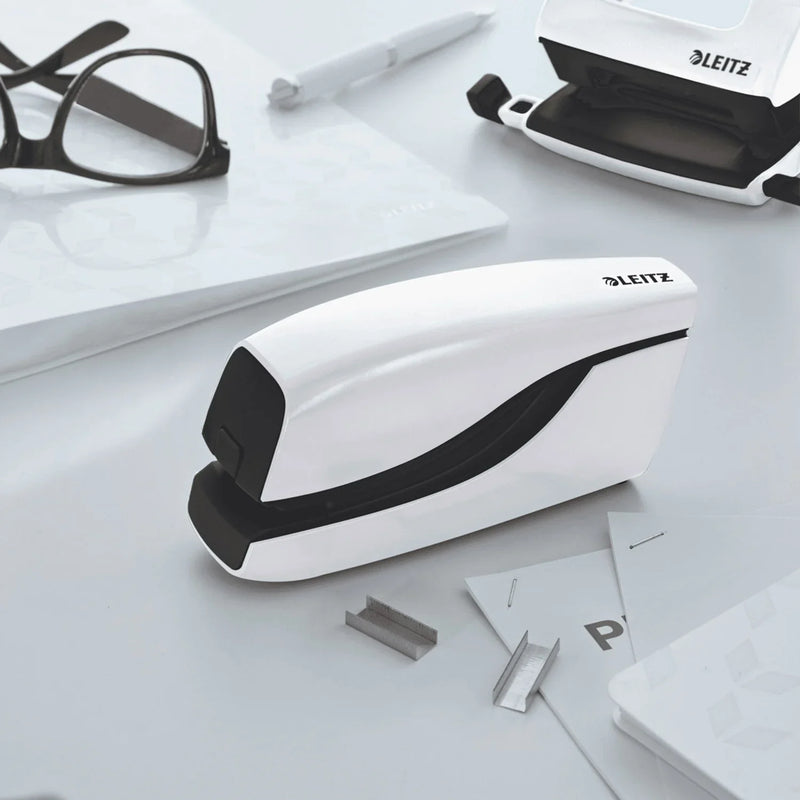 Leitz WOW Battery-Powered Electric Stapler White 55661101 - SuperOffice