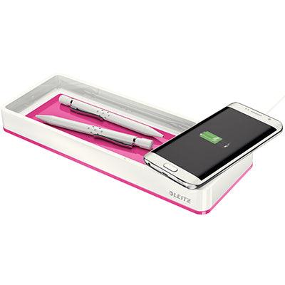 Leitz Wow Desk Organiser With Induction Charger Pink 49675 - SuperOffice