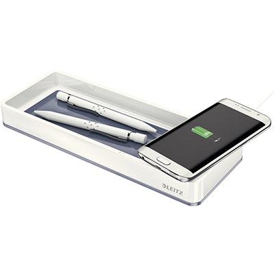 Leitz Wow Desk Organiser With Induction Charger White 49678 - SuperOffice