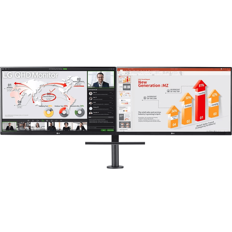 LG Ergo Dual 27" Monitor 75Hz QHD HDR10 FreeSync IPS Adjustable 27QP88D-BS - SuperOffice