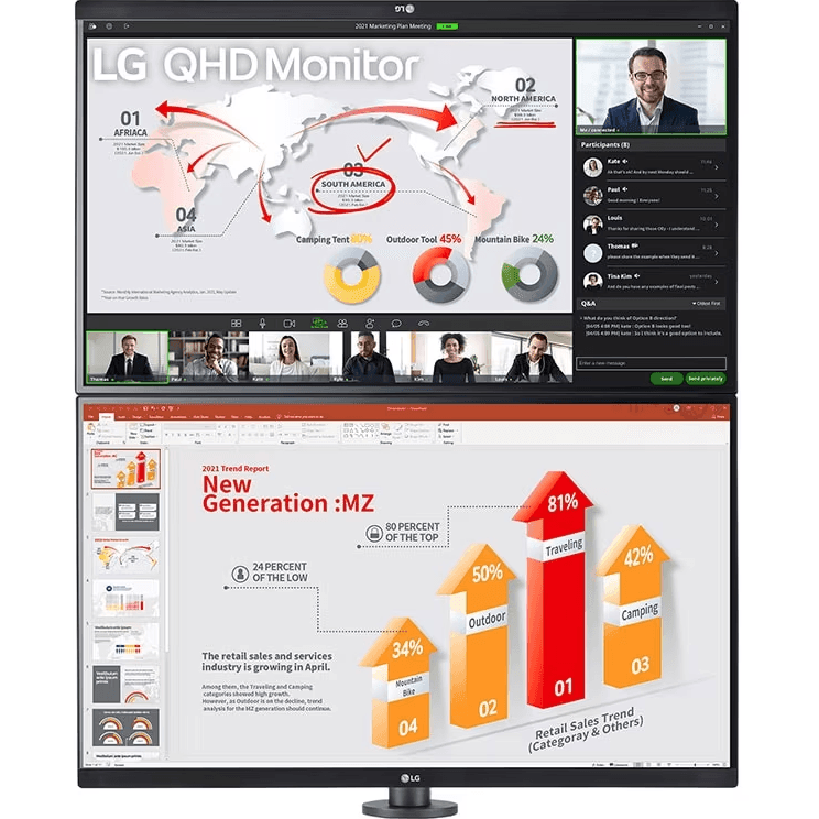 LG Ergo Dual 27" Monitor 75Hz QHD HDR10 FreeSync IPS Adjustable 27QP88D-BS - SuperOffice