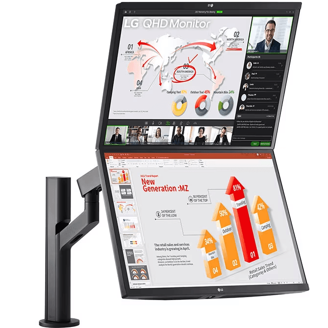 LG Ergo Dual 27" Monitor 75Hz QHD HDR10 FreeSync IPS Adjustable 27QP88D-BS - SuperOffice