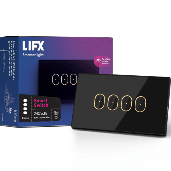 LIFX Smart Light Switch 4-Gang Black AU/NZ LFSWBLKT4FAU - SuperOffice