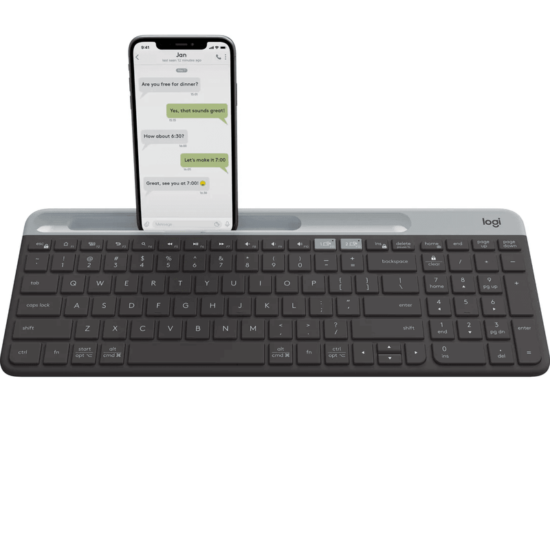 Logitech K580 Slim Multi-Device Wireless Keyboard Phone Tablet Holder Compact Graphite 920-009210 - SuperOffice