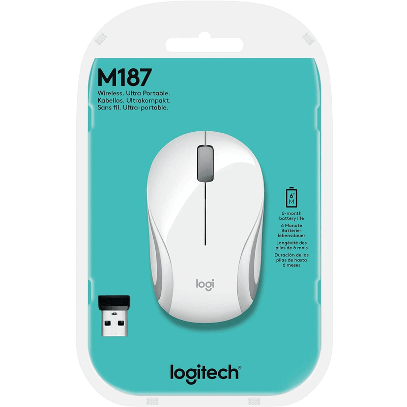 Logitech M187 Mouse Wireless Mini Small Compact Portable White 910-005380 - SuperOffice