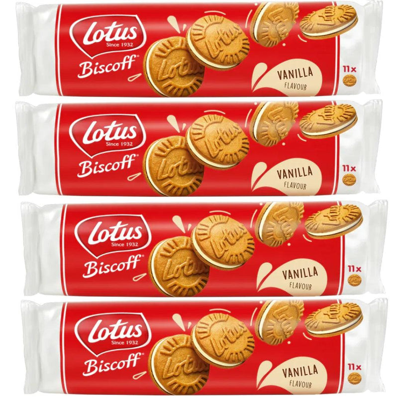 Lotus Biscoff Sandwich Biscuits Vanilla Cream Caramel 110g Pack 4 15410126676379 (Vanilla) - SuperOffice
