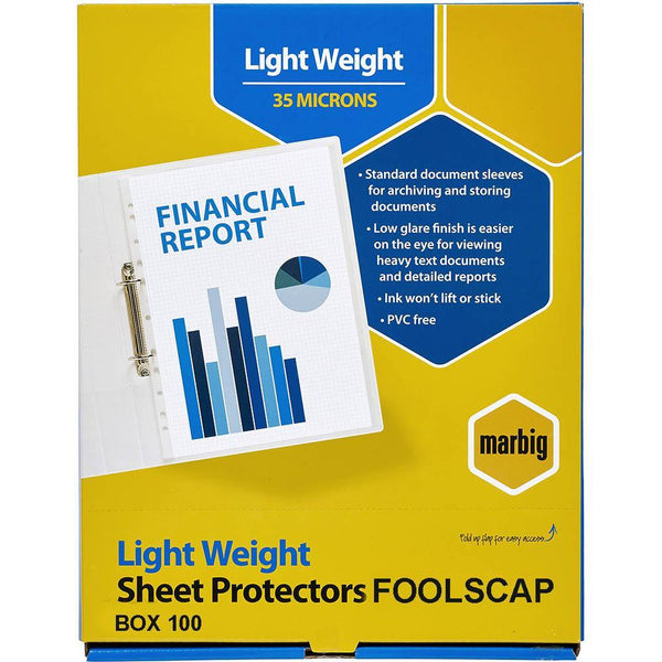 Marbig Copysafe Sheet Protectors Lightweight Foolscap Box 100 25155 - SuperOffice