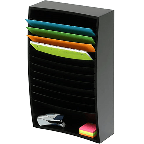 Marbig Desktop Organiser Folders Files Wooden Angled 12 Tier A4 Black 86200B - SuperOffice