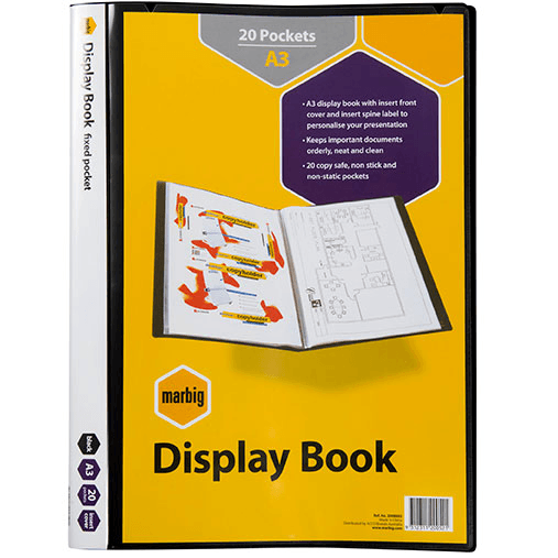 Marbig Display Presentation Book 20 Pocket Sleeves A3 Black 6 Pack 2008802 (6 Pack) - SuperOffice