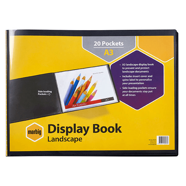 Marbig Display Presentation Book Landscape 20 Pocket Sleeves A3 Black Pack 6 2018702 (6 Pack) - SuperOffice
