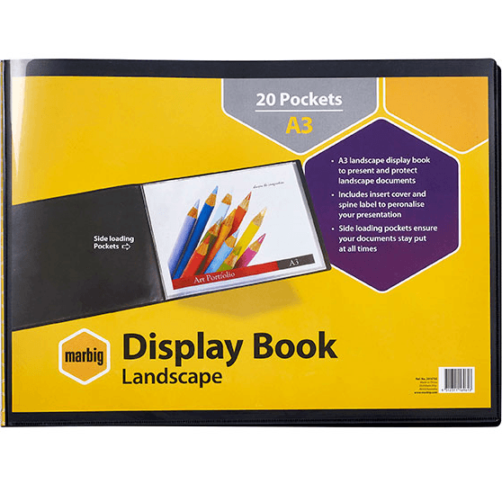 Marbig Display Presentation Book Landscape 20 Pocket Sleeves A3 Black Pack 6 2018702 (6 Pack) - SuperOffice