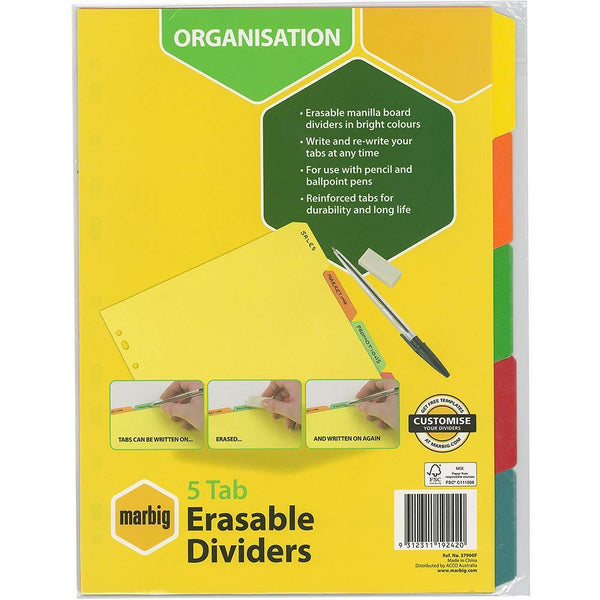 Marbig Divider Erasable Manilla 5-Tab A4 White 37900F - SuperOffice