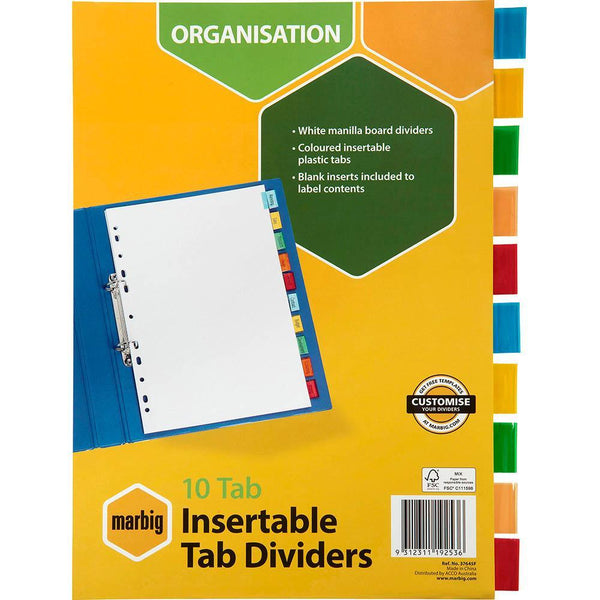Marbig Divider Insertable Manilla 10-Tab A4 White 37645F - SuperOffice