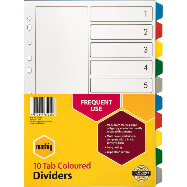 Marbig Divider Pp 10-Tab A4 Assorted 35020 - SuperOffice