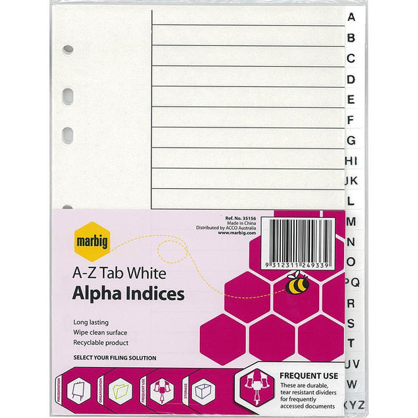 Marbig Divider Pp A-Z Tab A5 White 35156 - SuperOffice