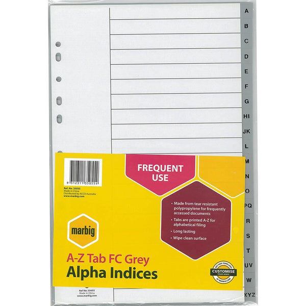 Marbig Divider Pp A-Z Tab Foolscap Grey 35055 - SuperOffice