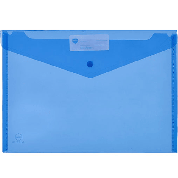 Marbig Doculope Folder Wallet Button Closure A4 Translucent Blue Pack 10 2015001 (Pack 10) - SuperOffice