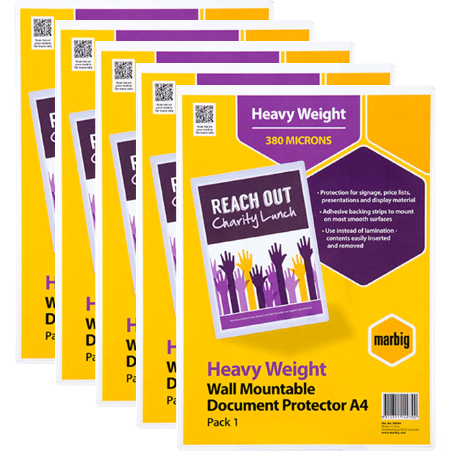 Marbig Document Protector Holder Sign PVC A4 Wall Mountable Clear 5 Pack 90084 (5 Pack) - SuperOffice