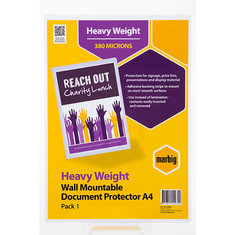 Marbig Document Protector Holder Sign PVC A4 Wall Mountable Clear 5 Pack 90084 (5 Pack) - SuperOffice