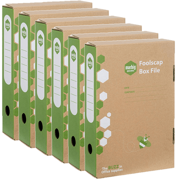 Marbig Enviro Box File Foolscap Storage Filing Kraft Box 6 80080 (6 Pack) - SuperOffice