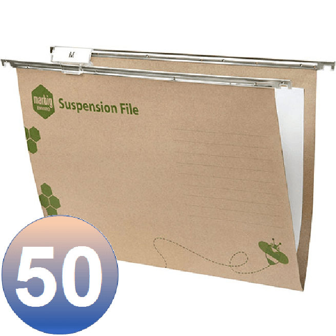 Marbig Enviro Kraft Suspension Files Pack 50 Foolscap Tabs Inserts Included 81000 (Pack 50) - SuperOffice