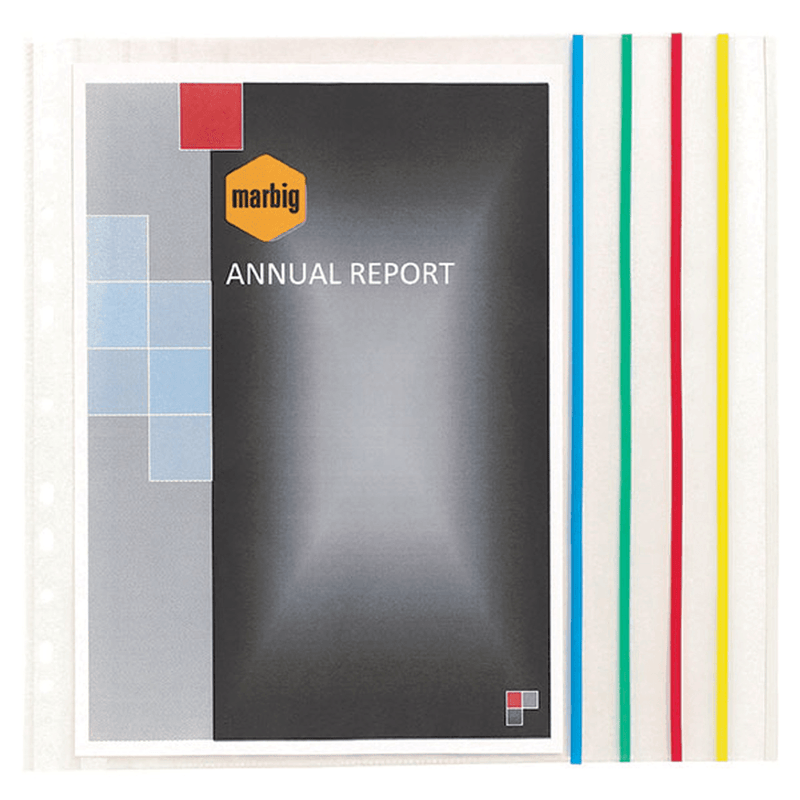 Marbig Expanding Coloured Edge Sheet Protectors Heavy Weight A4 Pack 100 25200 (10 Pack of 10) 100 - SuperOffice