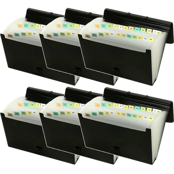 Marbig Expanding File Folder PP 26 Pocket A-Z Month Tabs Foolscap Black 6 Pack 9006802 (6 Pack) - SuperOffice