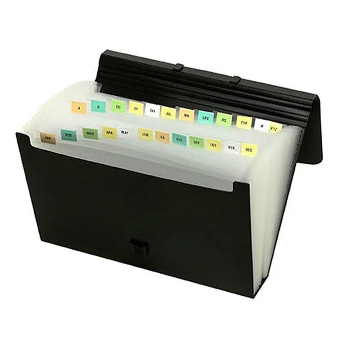 Marbig Expanding File Folder PP 26 Pocket A-Z Month Tabs Foolscap Black 6 Pack 9006802 (6 Pack) - SuperOffice