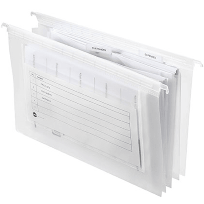Marbig Expanding Suspension Files Foolscap 3 Pocket Pack 25 Clear 8101204 (Pack 25) Clear - SuperOffice