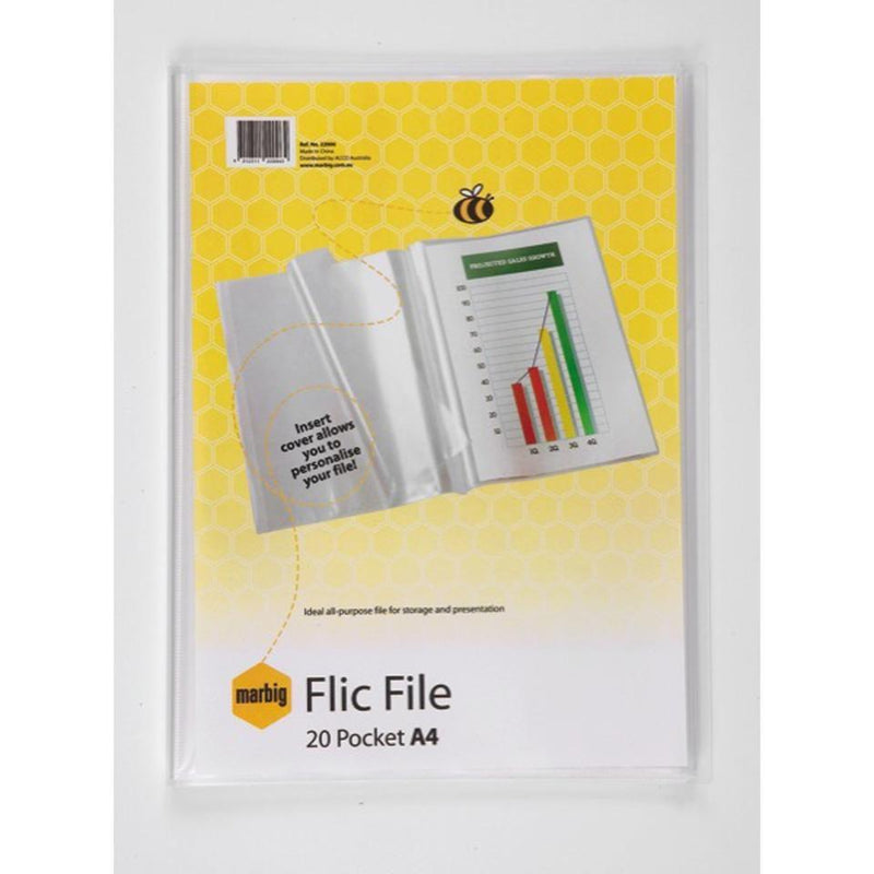 Marbig Flic File With Insert Cover 20 Pocket A4 10 Pack 22006 (10 Pack) - SuperOffice