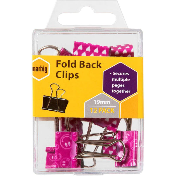 Marbig Fold Back Clip 19mm Pink Pack 12 975803 - SuperOffice