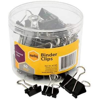 Marbig Foldback Binder Clips Assorted Sizes Tub 60 87184 - SuperOffice