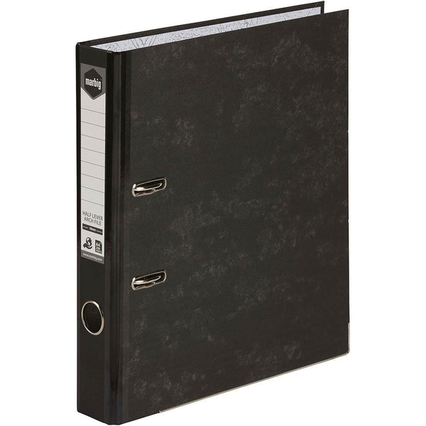 Marbig Half Lever Arch File Reinforced Spine A4 Black 63072M - SuperOffice