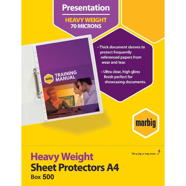 Marbig Heavy Duty Copysafe Sheet Protectors Plastic Sleeves A4 Box 500 BULK 25100S (10 Boxes of 50) - SuperOffice