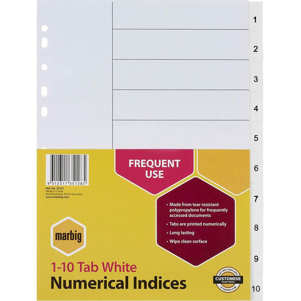 Marbig Index Divider Pp 1-10 Tab A4 White 35121 - SuperOffice