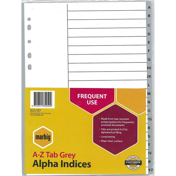 Marbig Index Divider Pp A-Z Tab A4 Grey 35050 - SuperOffice