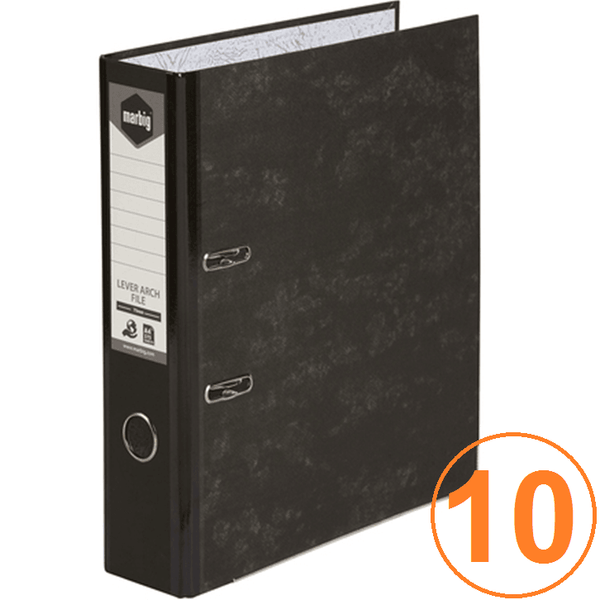 Marbig Lever Arch File A4 Black Mottle Box 10 6416002 (Box 10) - SuperOffice