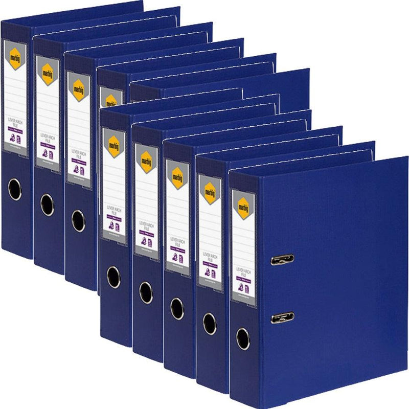 Marbig Lever Arch File Folder Foolscap 75mm Blue 10 Pack | SuperOffice