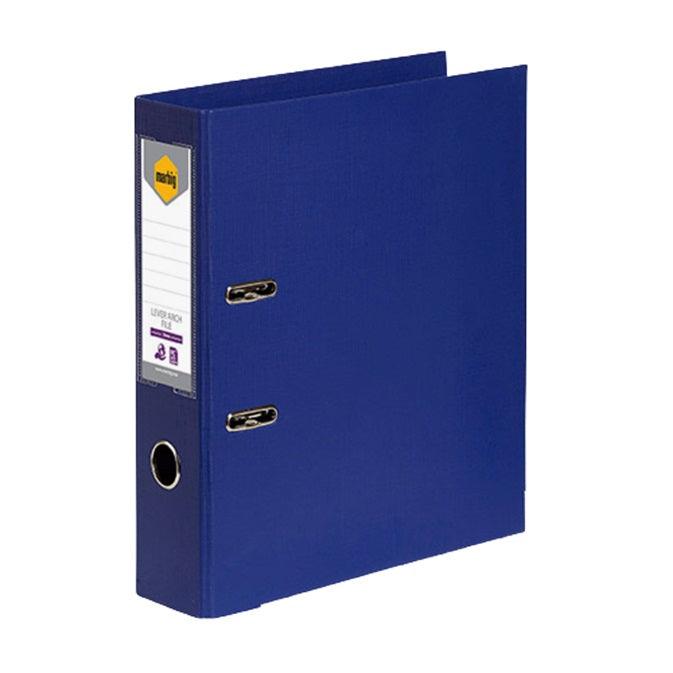 Marbig Lever Arch File Folder Foolscap 75mm Blue 10 Pack 6502601 (10 Pack) - SuperOffice